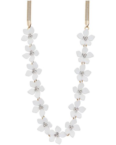 Mood Gold White Crystal And Pearl Flower Necklace