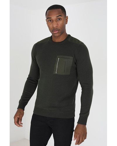 Brave Soul 'ritson' Knitted Jumper With Chest Pocket - Black