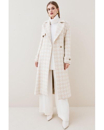 Karen Millen Italian Manteco Wool Cashmere Oversized Dogtooth Coat - Natural