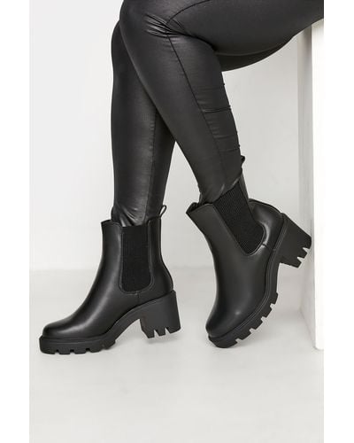 Yours Wide Fit Leather Look Heeled Chealsea Boots - Black
