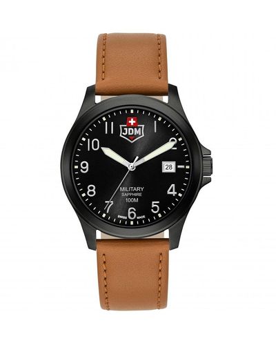 JDM MILITARY Alpha I Black Dial Brown Leather Stainless Steel Watch - Jdm-wg001-04