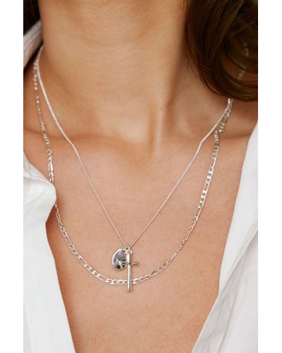 Nasty Gal Real Silver Cross Pendant Chain Necklace - Natural