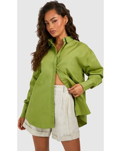 Boohoo Oversized Cotton Poplin Shirt - Green