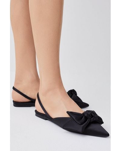 Karen Millen Satin Bow Slingback Pointed Toe Flat - Black