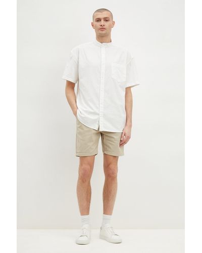 Burton Short Sleeve Oversized Grandad Collar Shirt - White