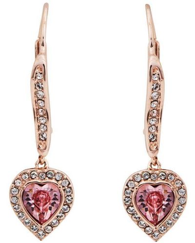 Jon Richard Radiance Collection- Rose Gold Heart Drop Earrings Embellished With Crystals - White
