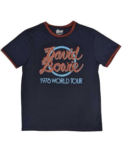 David Bowie 1978 World Tour Ringer Cotton T-shirt - Blue