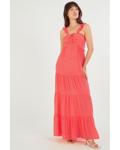 Monsoon Lace Up Premium Maxi Dress - Red