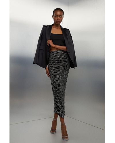 Karen Millen Jersey Crepe Embellished Midi Skirt - Black