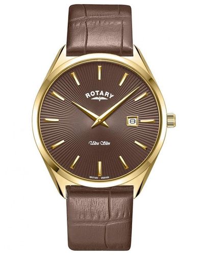 Rotary Ultra Slim Plated Stainless Steel Classic Analogue Watch - Gs08013/49 - Brown