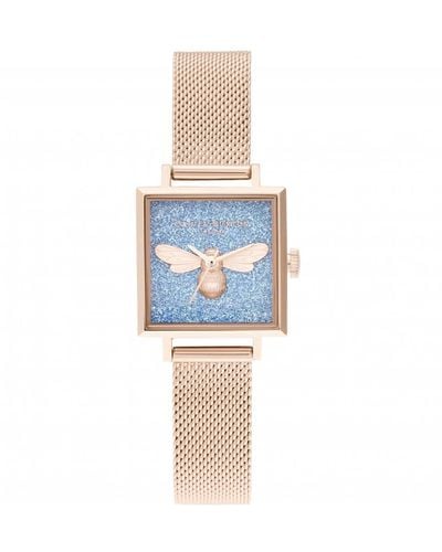 Olivia Burton Lucky Bee Glitter Dial Stainless Steel Fashion Watch - Ob16fb12 - Blue