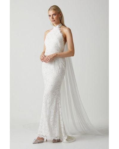 Coast High Neck Embellished Lace Wedding Dress - White