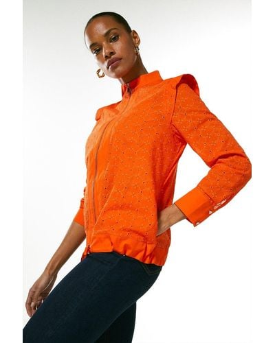 Karen Millen Cotton Broderie Jacket - Orange