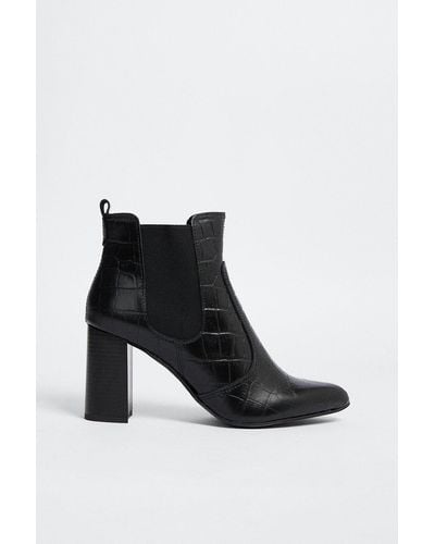 Oasis Leather Block High Heeled Pull On Ankle Boot - Black