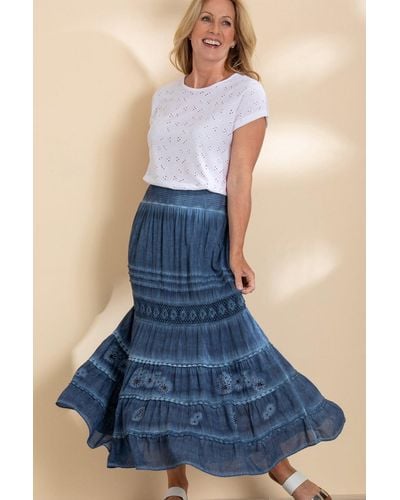 Anna Rose Embellished Washed Maxi Skirt - Blue