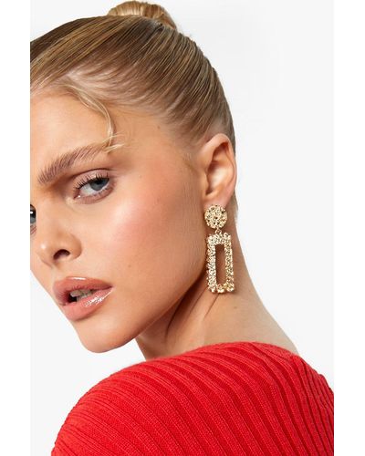 Boohoo Gold Textured Rectangle Door Knocker Earrings
