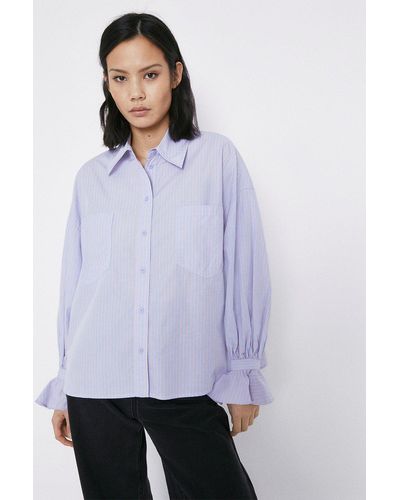 Warehouse Stripe Frill Cuff Shirt - Purple