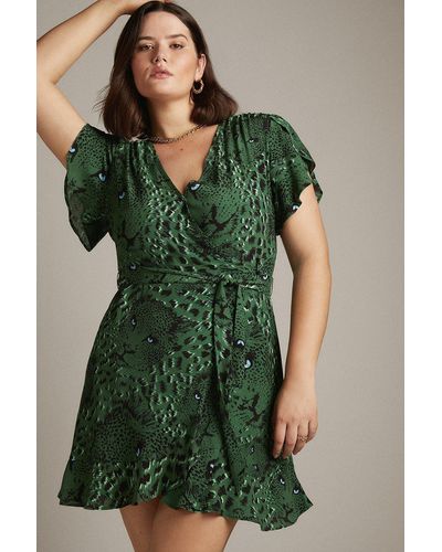 Karen Millen Curve Conversational Leopard Woven Wrap Dress - Green