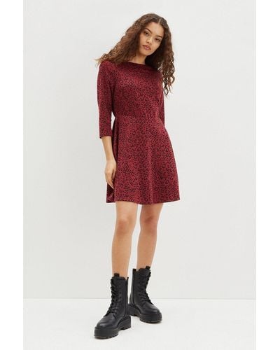 Dorothy Perkins Petite Berry Leopard Ponte Fit And Flare Dress - Red