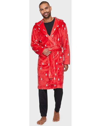 Threadbare 'season' Festive Hooded Dressing Gown - Red