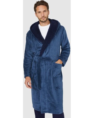 DEBENHAMS Two Tone Contrast Hooded Fleece Gown - Blue