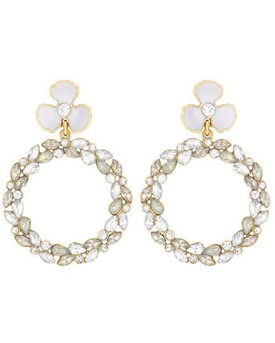 Mood Gold Crystal And Opal Forward Facing Enamel Flower Drop Earrings - White