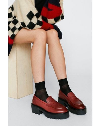 Nasty Gal Chunky Faux Leather Loafers - Red