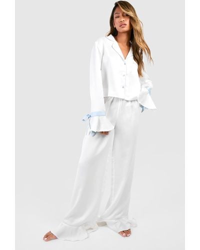 Boohoo Bridal Something Blue Trouser Pyjama Set - White