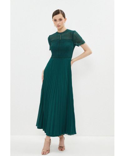 Coast Geo Lace Bodice Pleat Skirt Dress - Green