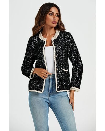 FS Collection Lace Trim Boucle Jacket In Black