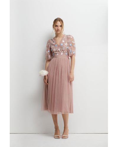 Coast Meadow Floral Embroidered V Neck Bridesmaids Dress - Pink