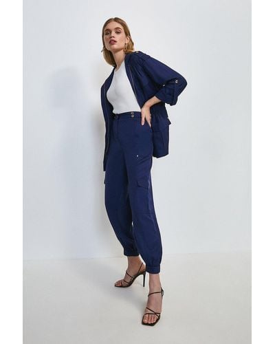 Karen Millen Linen Viscose Cuffed Trouser - Blue