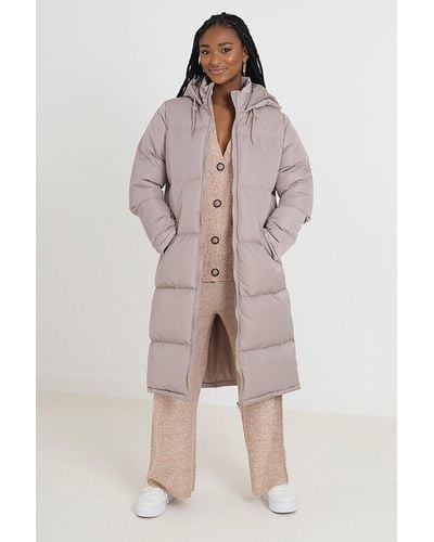 Brave Soul 'cello' Maxi Length Padded Jacket With Fixed Hood - Multicolour