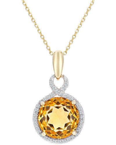Jewelco London 9ct Gold 8pts Diamond 3.25ct Citrine Pendant Necklace 16" - Metallic