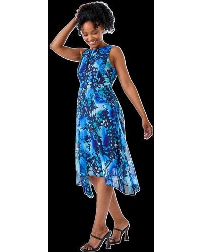 Roman Floral Chiffon Hanky Hem Ruffle Dress in Blue Lyst UK