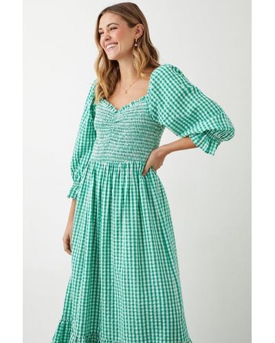 Dorothy Perkins Green Gingham Shirred Midi Dress