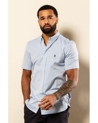 French Connection Cotton Short Sleeve Oxford Shirt - Blue