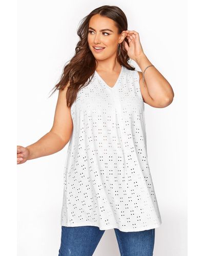 Yours Broderie Anglaise Swing Top - White