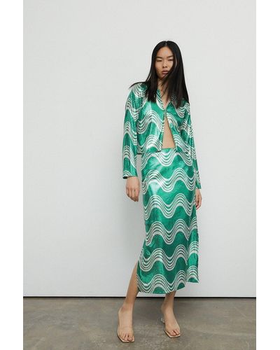 Warehouse Swirl Printed Sequin Midi Skirt - Green