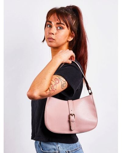 SVNX Pu Leather Rounded Shoulder Bag With Strap Fastening In Vintage Pink