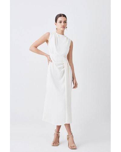 Karen Millen Petite Cowl Neck Sleeveless Woven Midi Dress - White