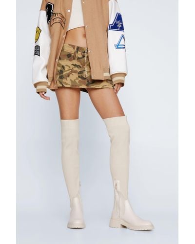 Nasty Gal Knitted Over The Knee Chunky Boots - White