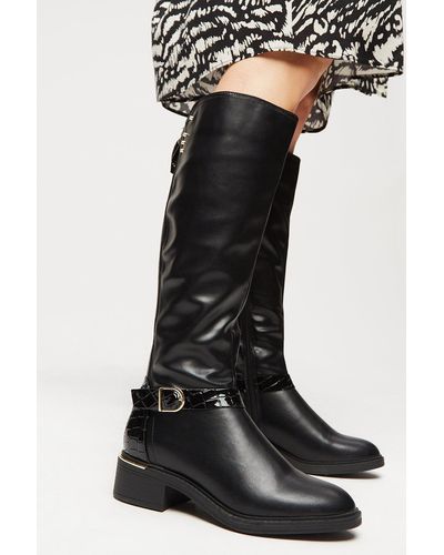 Dorothy Perkins Kaido Buckle Detail High Leg Boot - Black