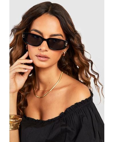 Boohoo Gold Trim Oval Frame Sunglasses - Black