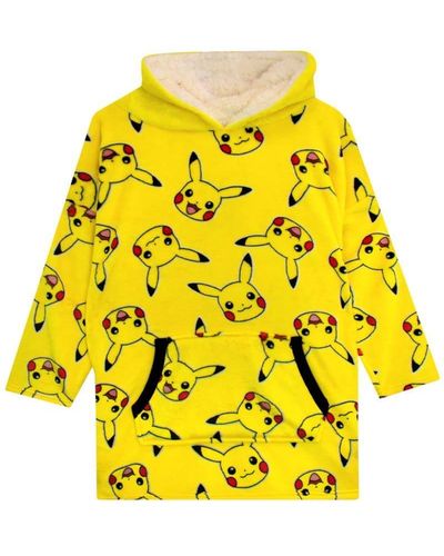 Pokemon Pikachu Oversized Fleece Blanket Hoodie Loungewear - Yellow