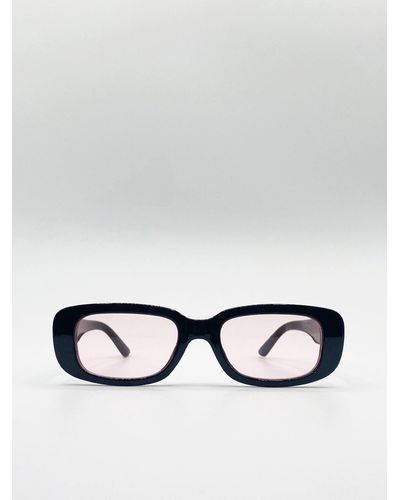SVNX Plastic Frame Retro Rectangle Sunglasses With Clear Lenses - Black