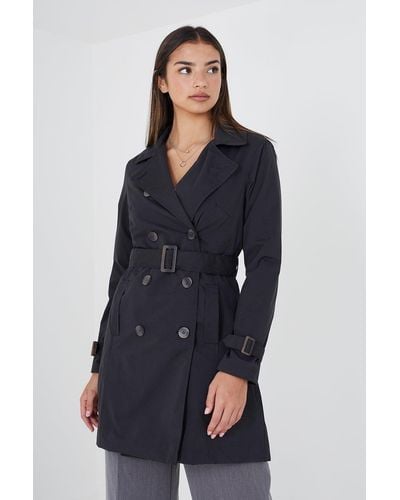 Brave Soul 'brandy' Double Breasted Short Trench Coat - Blue