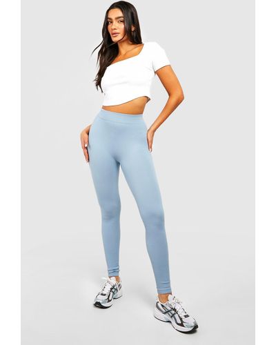 Boohoo Structured Seamless Contour Ribbed Sculpt Leggings - Blue