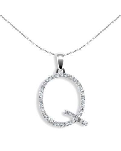Jewelco London 9ct White Gold Diamond Block Initial Id Charm Pendant Letter Q - 9p105-q - Metallic