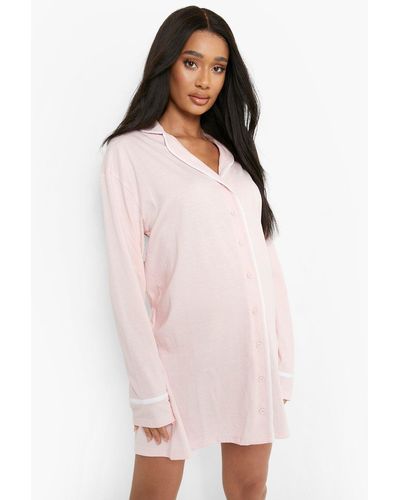 Boohoo Maternity Pipe Detail Sleep Shirt - Pink